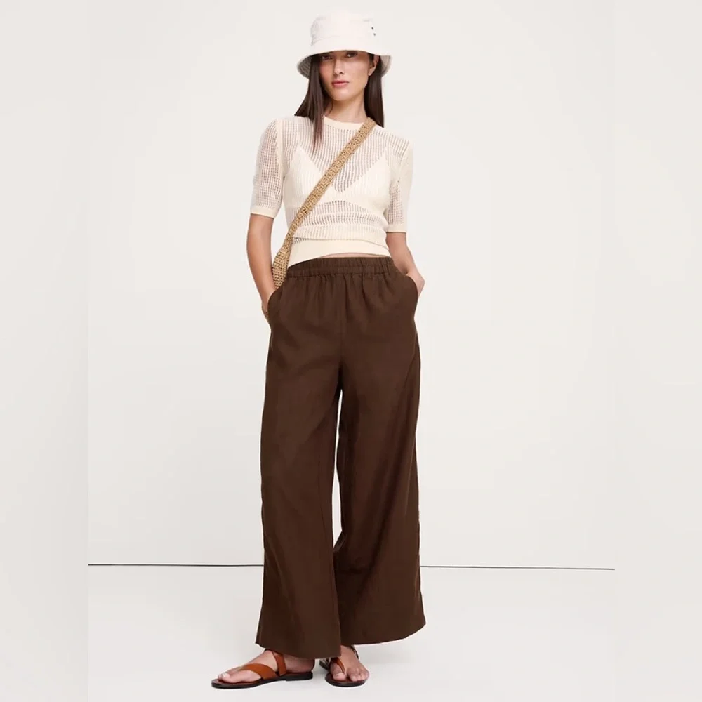 NWT! Banana Republic High-Rise Wide-Leg Linen Pull-On Ankle Pant - MEDIUM TALL 🖤
